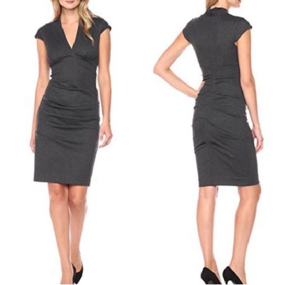 🎯Nicole Miller Satin Vintage y2k Bodice Shift Sheath ruched Draped short sleeve